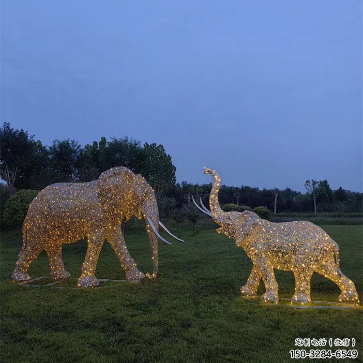 小品大象雕塑生產(chǎn)，燈光雕塑，各類鏤空大象雕塑定制
