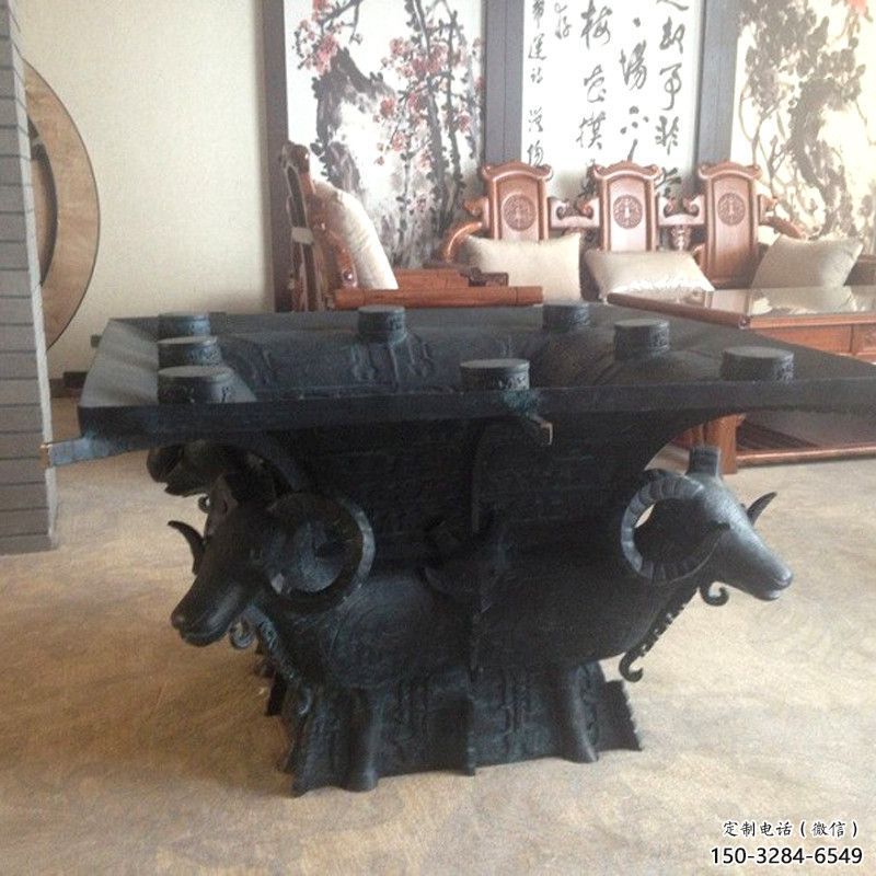 鑄銅四羊方尊紋路雕塑