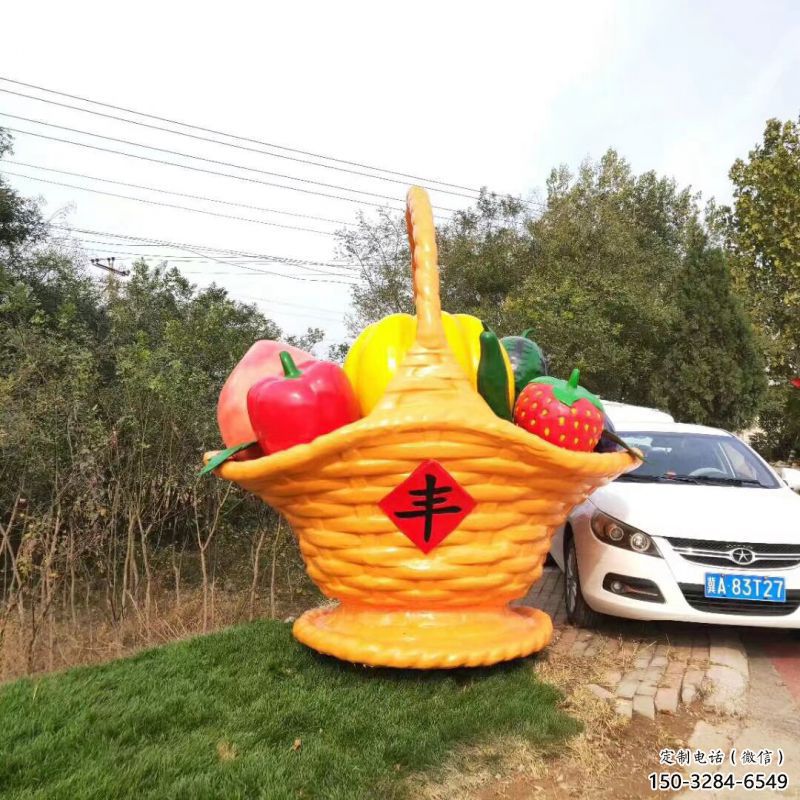廣場(chǎng)果籃雕塑精選，室外軟裝，抽象水果果籃雕塑精選