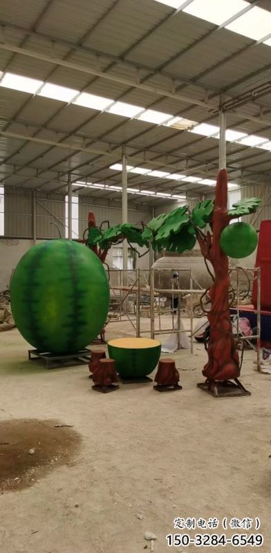 果籃雕塑優選，陸地擺件，西瓜果籃雕塑制作