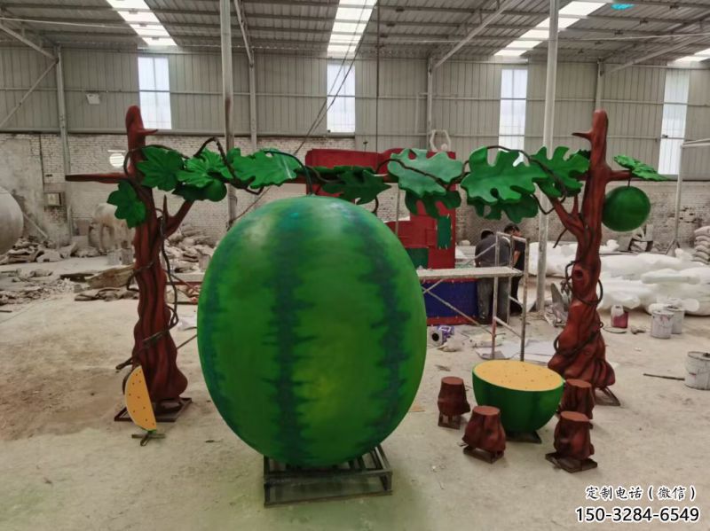 景觀果籃雕塑訂做，景區案例，西瓜果籃雕塑定制