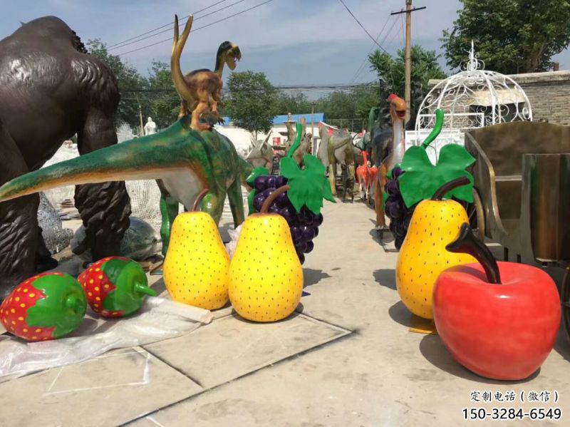 果籃雕塑專供，彩鋼制作，大型鴨梨果籃雕塑定做