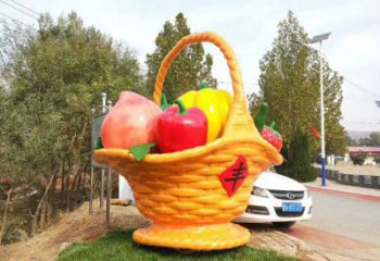 鋼結構果籃雕塑指用，景觀雕塑，園林藝術不銹鋼果籃雕塑點擊