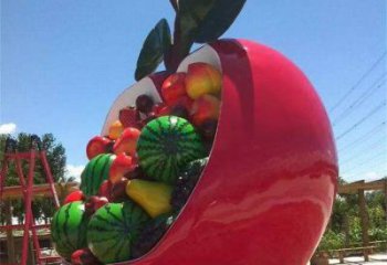 景觀果籃雕塑工程供應(yīng)，公園雕塑，不銹鋼果籃雕塑工藝供求