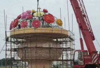 主題花籃雕塑制作，村標概念，鍛鋼公園花籃雕塑專供
