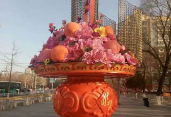 鍛鋼花籃雕塑選用，小區擺件，大型鐵藝花籃雕塑公司批發