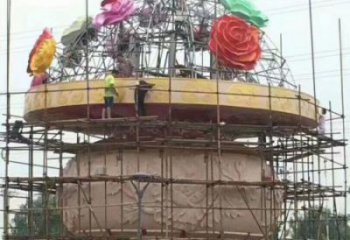 廣場花籃雕塑批發(fā)，廣場系列，鐵藝花籃雕塑工藝定價(jià)