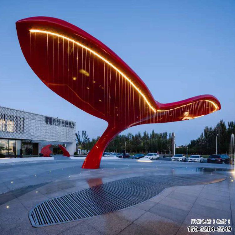 不銹鋼鯨魚造型廊架雕塑-發光藝術設計