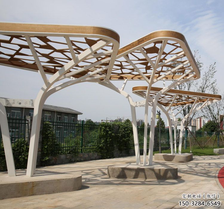 鏤空不銹鋼大樹葉廊架雕塑