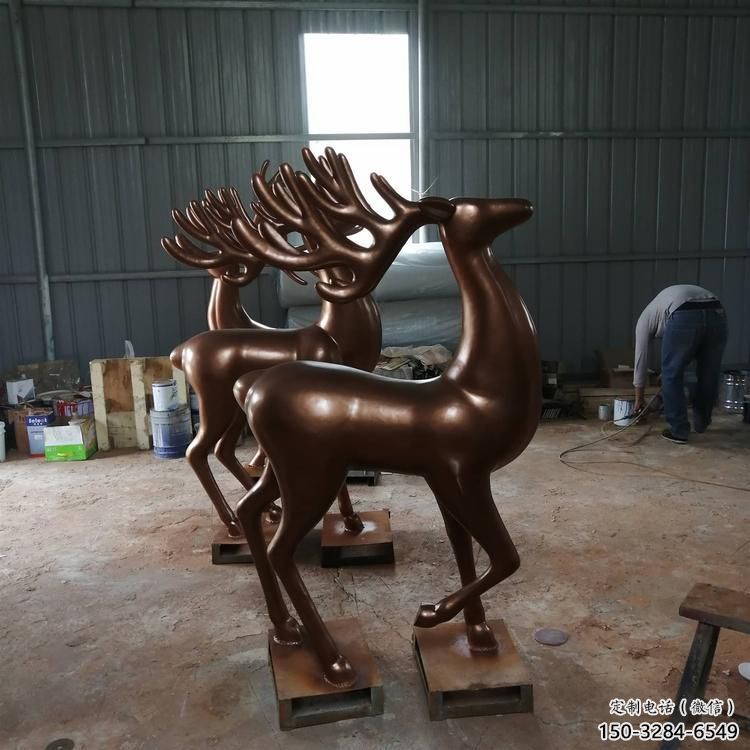 街道馴鹿雕塑，鑄銅農耕雕塑，古銅效果