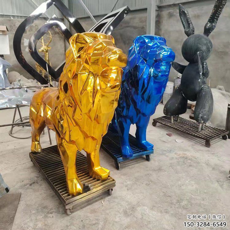 電鍍獅子雕塑精選，美陳雕塑，鍛造不銹鋼獅子雕塑通用