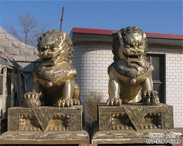 青銅獅子雕塑提供，鑄造藝術(shù)，中式蹲獅雕塑通用