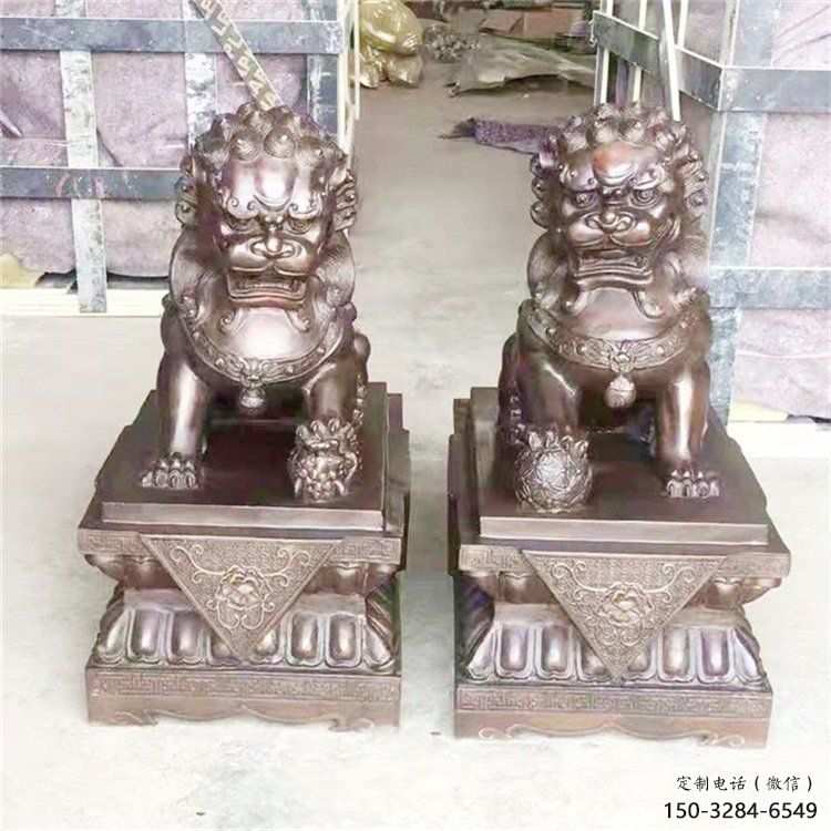 紫銅獅子雕塑通用，動物裝飾標(biāo)識，景觀蹲獅雕塑承接
