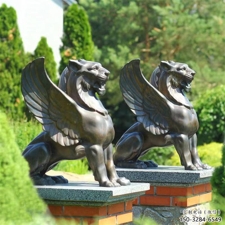 鑄銅獅子雕塑批發，標識雕塑，展示飛獅雕塑優選