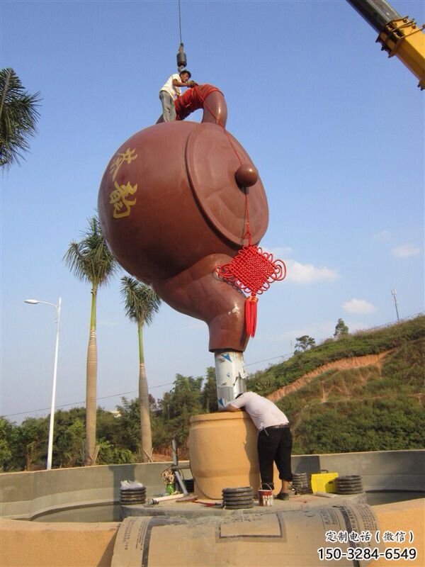 藝術水景吊壺雕塑，園林裝飾，鋼結構吊壺雕塑制造廠家