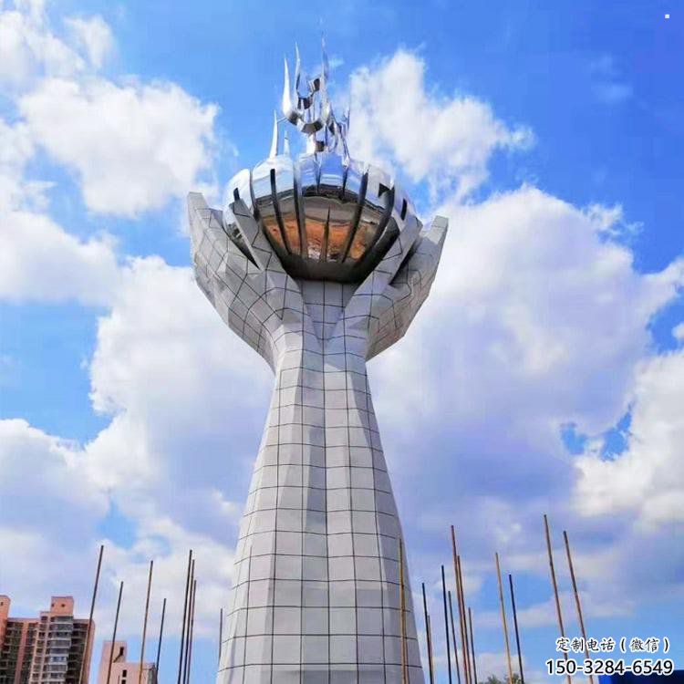 制造地球儀雕塑廠家，鋼管組合，手托地球儀雕塑制作