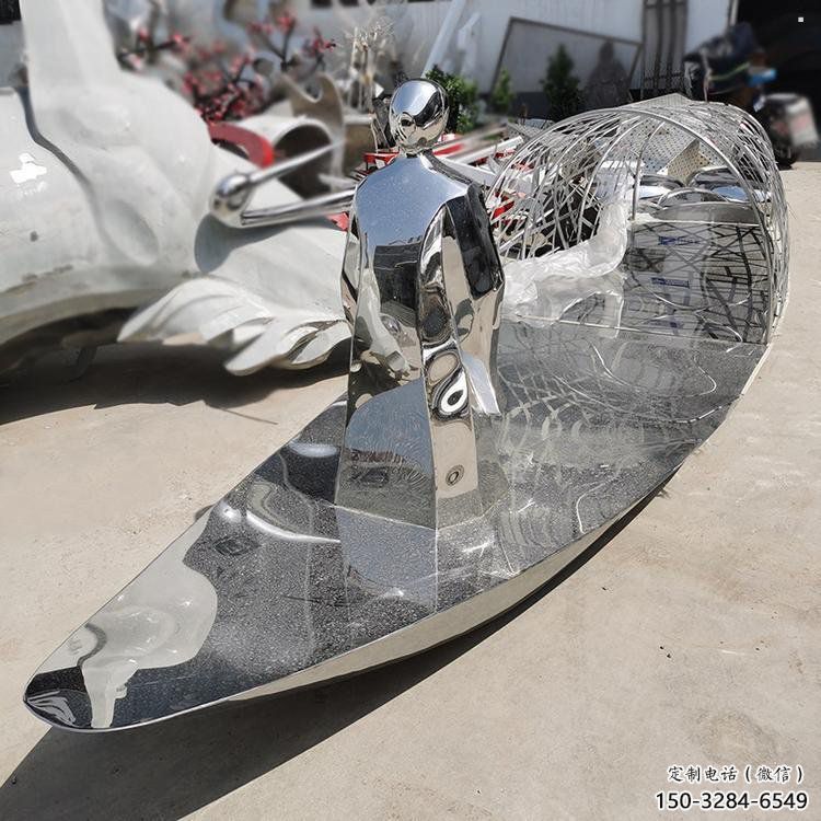 乘船人雕塑優價，小區擺件，不銹鋼乘船人雕塑精選