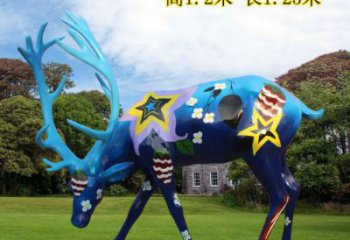 吃草鹿彩繪雕塑，多彩藝術(shù)，小鹿雕塑展品