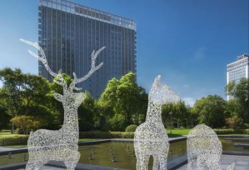 梅花鹿雕塑常用，景觀概念，鏤空梅花鹿雕塑展品