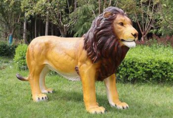 藝術(shù)動(dòng)物雕塑，仿真彩繪工藝，玻璃鋼獅子雕塑廠家