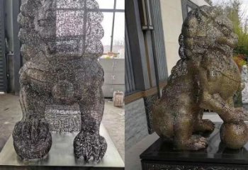 編織獅子雕塑定價(jià)，透雕動(dòng)物雕塑，鏤空不銹鋼獅子雕塑
