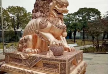 金屬獅子雕塑制作，黃銅鑄造，公共蹲獅雕塑優(yōu)選