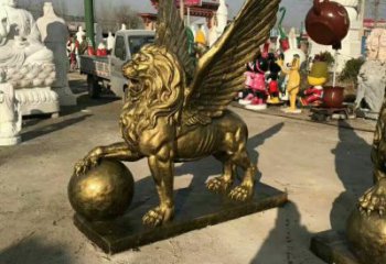 景觀獅子雕塑供求，抽象設(shè)計(jì)元素，仿銅飛獅雕塑觀賞型