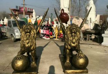 景觀獅子雕塑制造商，動(dòng)物雕塑，飛獅雕塑供給