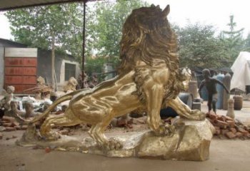大型獅子雕塑精品，標識雕塑，鑄銅走獅雕塑選用