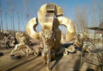 景觀獅子雕塑訂做，街景小品，戶外走獅雕塑制作