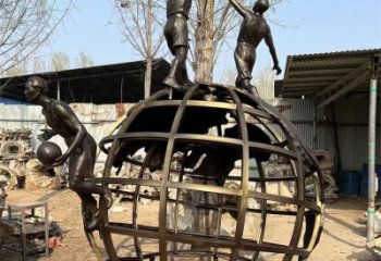 地球儀雕塑系列，城市裝飾，烤漆地球儀人物雕塑優(yōu)選