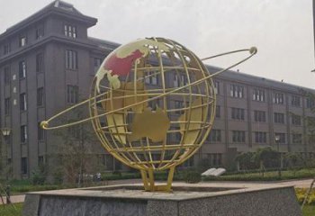 鏤空地球儀雕塑制造商，校園雕塑，烤漆地球儀雕塑廠家