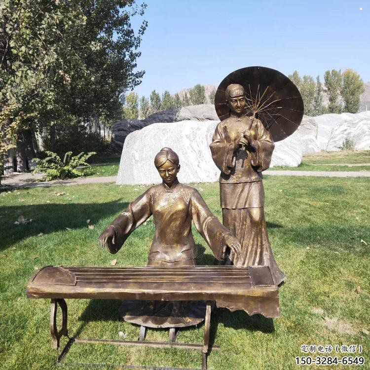 彈古箏雕塑定價(jià)，景觀雕塑，民俗人物雕塑擺件