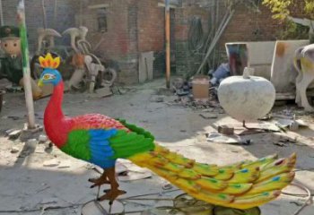 中式彩繪孔雀雕塑定價，街頭雕塑，仿真孔雀雕塑制作廠家