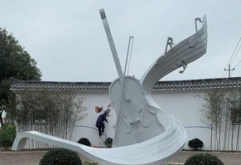 小提琴雕塑訂做，室外軟裝，不銹鋼小提琴雕塑供應