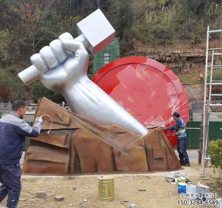 拳頭雕塑預定，白鋼構件，不銹鋼拳頭雕塑選定