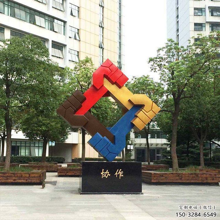 握手雕塑指用，多彩藝術(shù)，景觀不銹鋼握手雕塑廠家