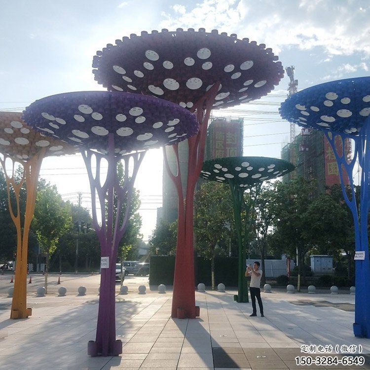 遮陽樹雕塑選用，美陳雕塑，不銹鋼遮陽樹雕塑展示