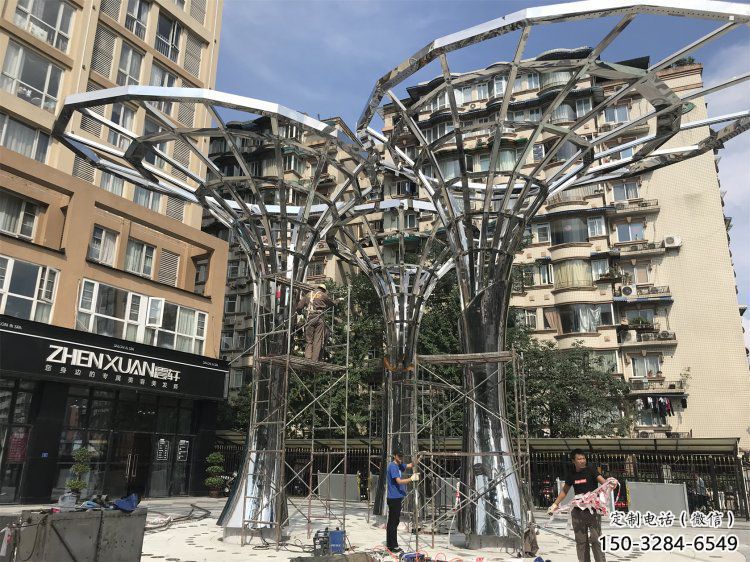 遮陽樹雕塑制造商，城區(qū)小品，鏤空遮陽樹雕塑定制