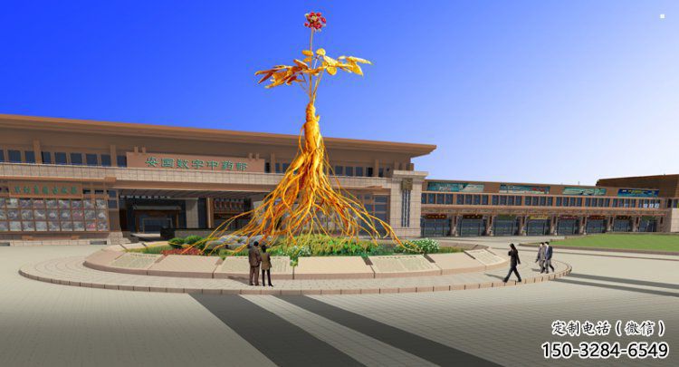 人參雕塑定做，小區雕塑，彩色人參樹雕塑制造商