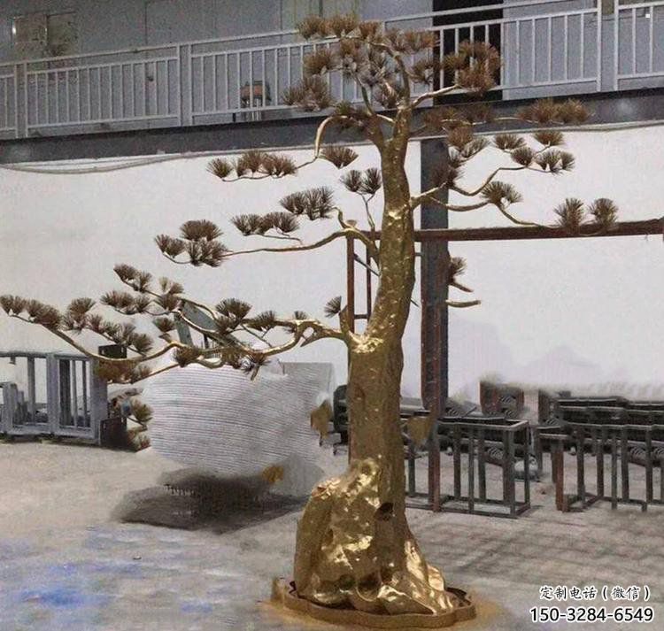 松樹雕塑造型，中式工藝，不銹鋼松樹雕塑制造廠家
