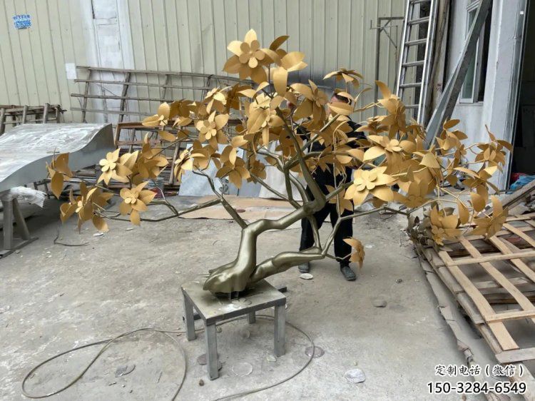 發(fā)財(cái)樹雕塑訂做，美陳雕塑，不銹鋼發(fā)財(cái)樹雕塑優(yōu)選