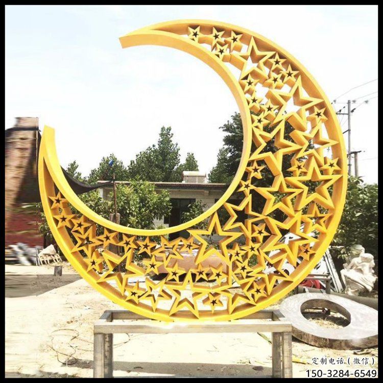 庭院月亮雕塑，鍍金歐式雕塑，網格形式