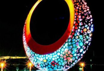 燈光圓環雕塑廠，鏤空原理設計，不銹鋼圓環雕塑生產商