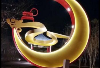 制造月亮雕塑廠家，地標擺件，烤漆鏤空月亮雕塑精選