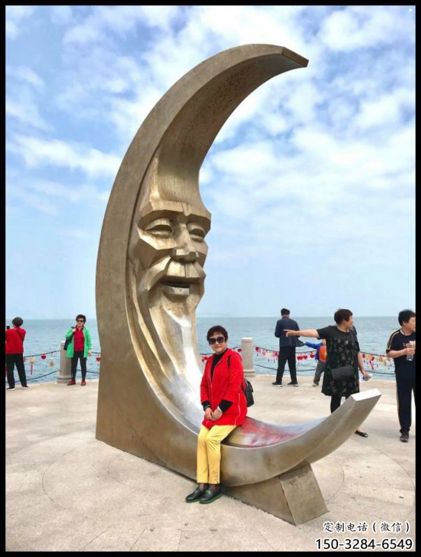 酒店月亮雕塑，鍍金歐式雕塑，仿古擺件