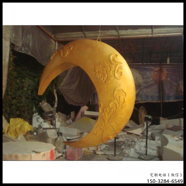 景區(qū)月亮船雕塑，鍍金歐式雕塑，鐵藝材質(zhì)