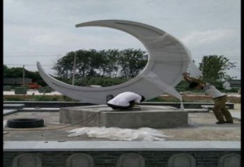 月亮船雕塑制造商，城區(qū)小品，不銹鋼月亮船雕塑制作