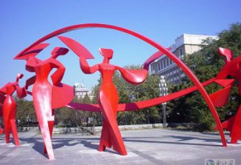 臺江扭秧歌雕塑，民俗舞蹈雕塑，不銹鋼抽象音樂人雕塑