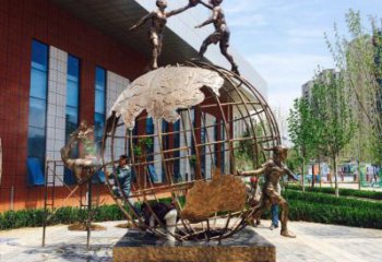 龍巖地球儀雕塑選定，拉絲工藝，地球儀人物雕塑預(yù)定